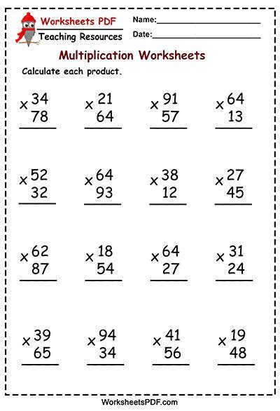 Multiply 2 Digit By 2 Digit Worksheets