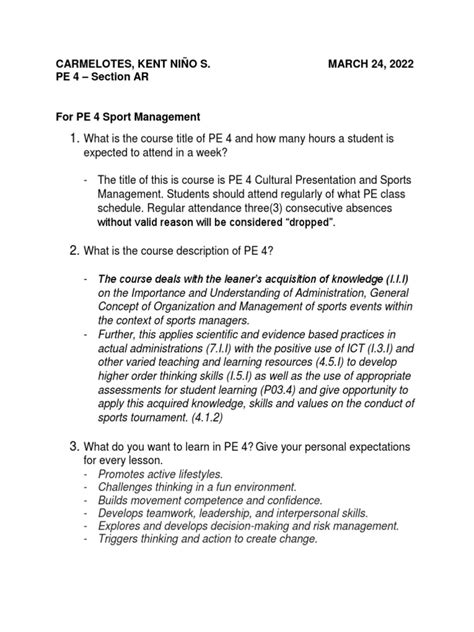 Activity 1 Pe 4 Sports Management And Screenshot Pdf