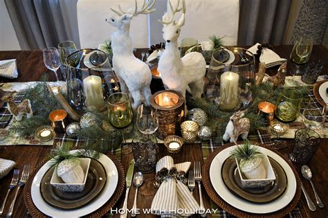 I used an old piece of wood up the centre of the table and added candles of different heights. Rustic Winter Christmas Table Setting - Home with Holliday