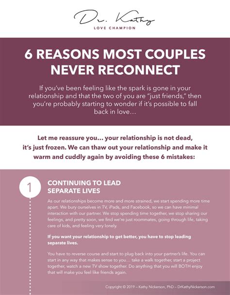 6 Reasons Most Couples Never Reconnect Dr Kathy Nickerson