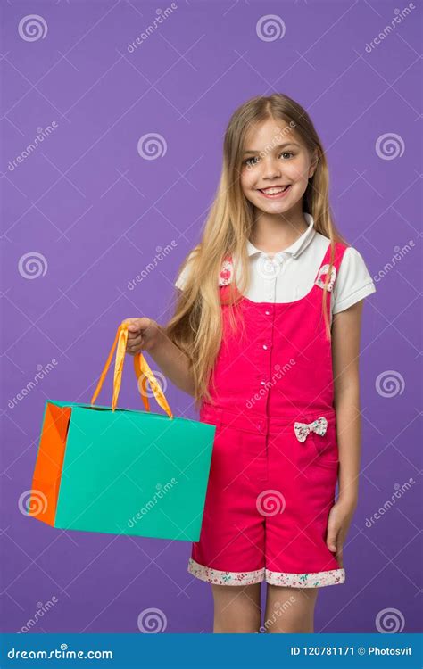 Summer Sale Girl Cute Teenager Carries Shopping Bag Kid Bought