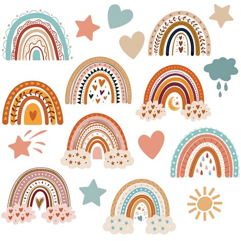 Buy 90 Pieces Boho Rainbows Hearts Cutouts Bohemian Rainbow Clouds Star