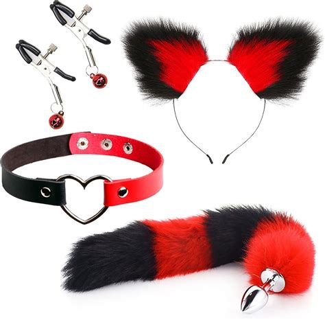 lelisex anal plug couples cosplay with fox tail and plush cat ears headbands hair