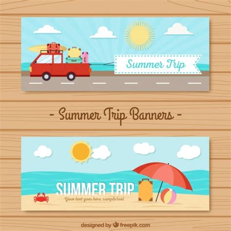 Summer Trip Banners In Flat Design Vector Free Download