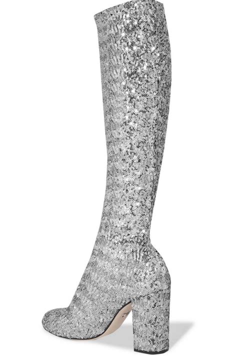 Silver Womens Dolce And Gabbana Boots Sequined Mesh Knee Boots Silver ⋆