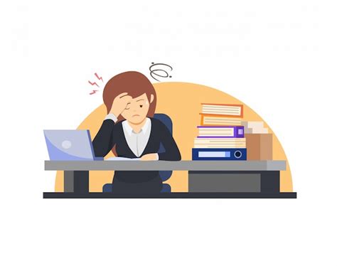 Premium Vector Exhausted Female Office Worker Manager Or Clerk Sitting At Desk With Full Of