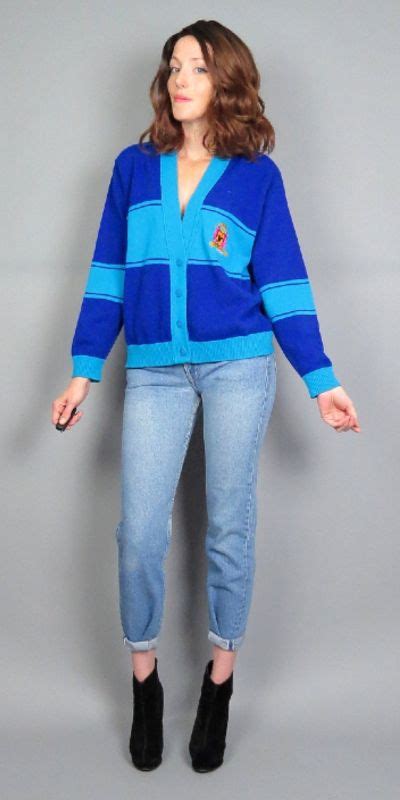 Vintage 90s Disney Cast Member Varsity Cardigan Sweater Blue Etsy