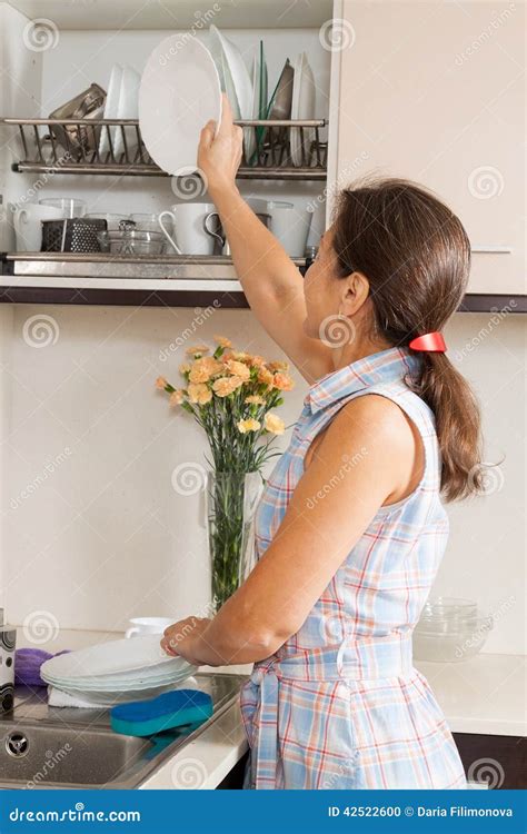 Housewife In Home Kitchen Stock Photo Image Of Indoors