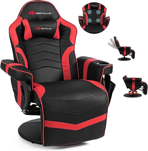 powerstone gaming recliner massage gaming chair with footrest ergonomic pu leather