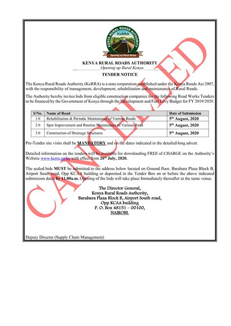 Cancellation Of Tender Notice