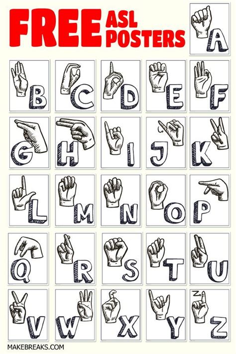 Asl Alphabet And Letter Posters Make Breaks Sign Language Alphabet