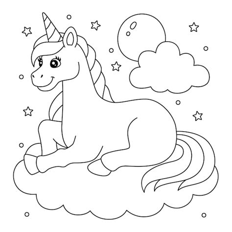 Premium Vector Unicorn Lying On The Cloud Coloring Page For Kids