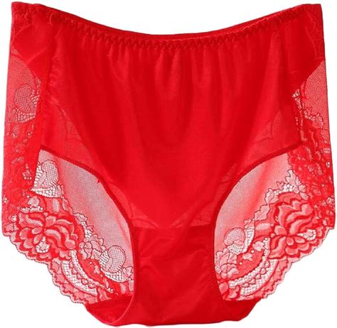 H E Bragas De Encaje Sin Costuras De Cintura Alta Talla Grande Para Mujer Rojo Rosso M Amazon