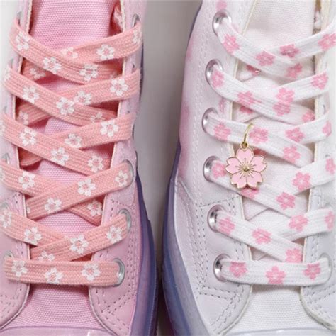 Cherry Blossom Shoelaces Cartoon Printing Fashion 1pair Women Men Shoes
