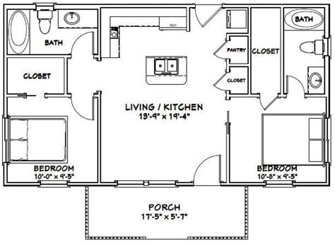 36x20 House 2 Bedroom 2 Bath 720 Sq Ft Pdf Floor Plan