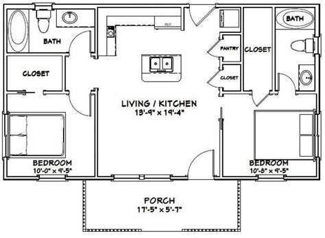 Small 2 bedroom guest house plans. 36x20 House 2-Bedroom 2-Bath 720 sq ft PDF Floor Plan ...