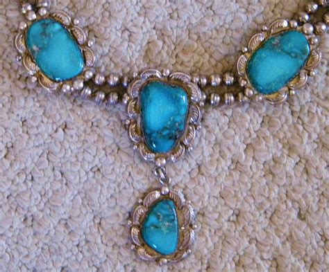 Vintage Navajo Turquoise Squash Blossom Sterling Necklace Collectors