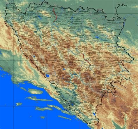 Gran Mapa En Relieve De Bosnia Y Herzegovina Con Todas Las Ciudades Y