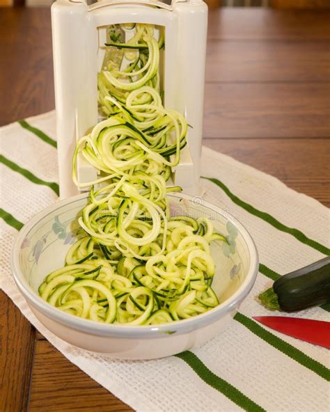 Spiral Zucchini Zoodles Noodles In Spiralizer Stock Photo Image Of