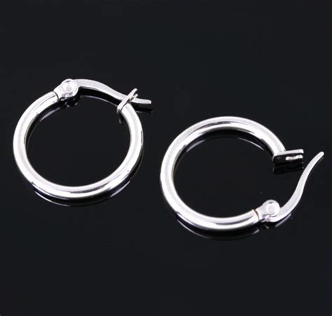Lot 5pair Women Sleek Surgical Stainless Steel Grade Hypoallergenic 19mm Hoop Earrings In Hoop