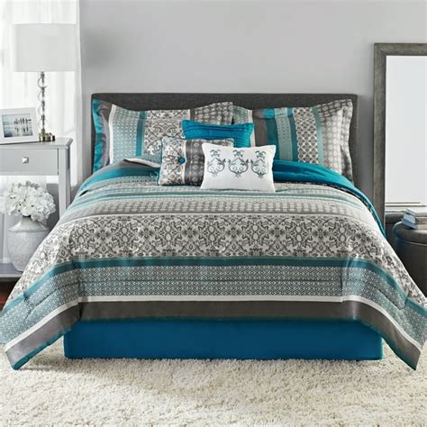 Mainstays 7 Piece Teal Stripe Jacquard Comforter Bedding Set King