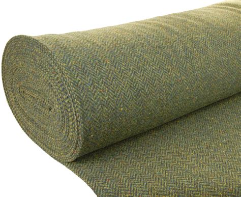 Heavy Tweed Fabric In Rich Green Herringbone 518a