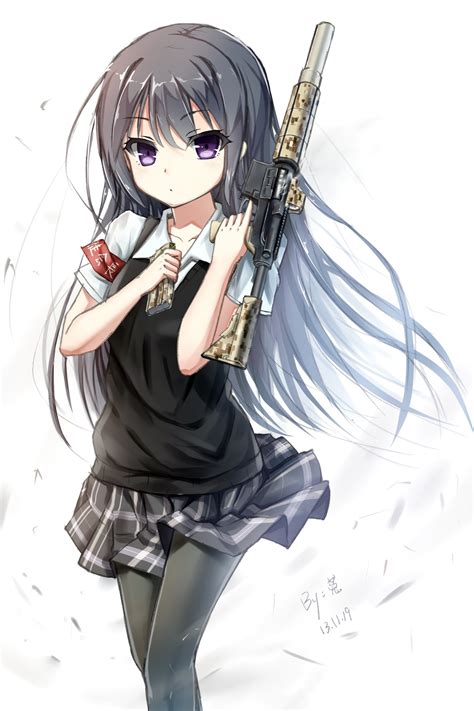 Wallpaper Anime Girl, Weapon, Long Hair, M4a1 ...