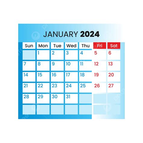 Kalender Bulanan Januari 2024 Vektor Januari 2024 Januari 2024 Png