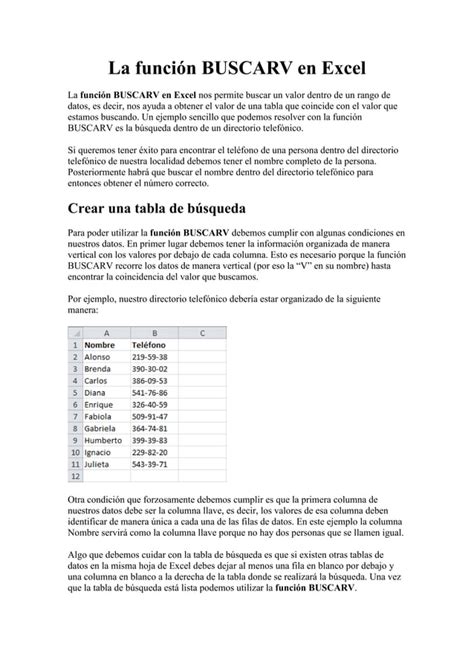 La Funci N Buscarv En Excel Pdf