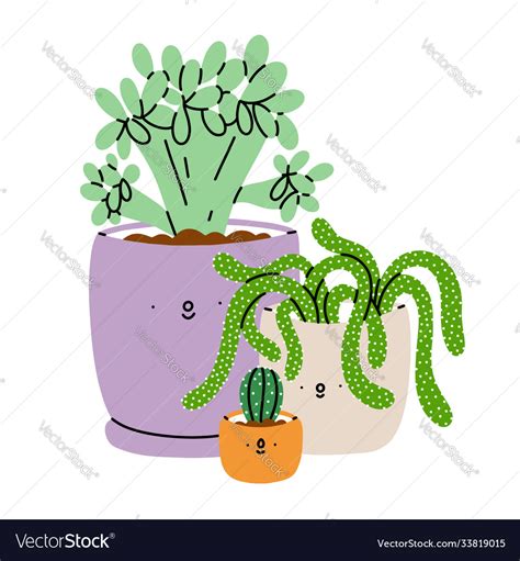 Cute Cartoon Succulents In Pots Royalty Free Vector Image