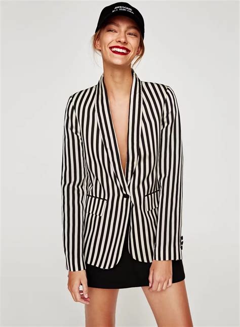 Women's Long Sleeve One Button Striped Blazer - STYLESIMO.com