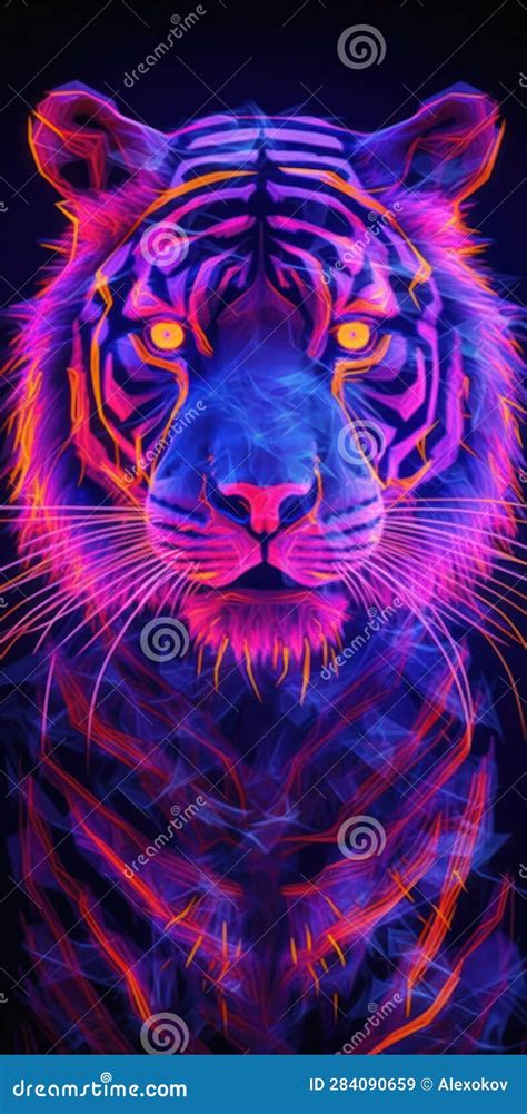 neon tiger in dynamic composition with dramatic lighting ai generated stock illustration