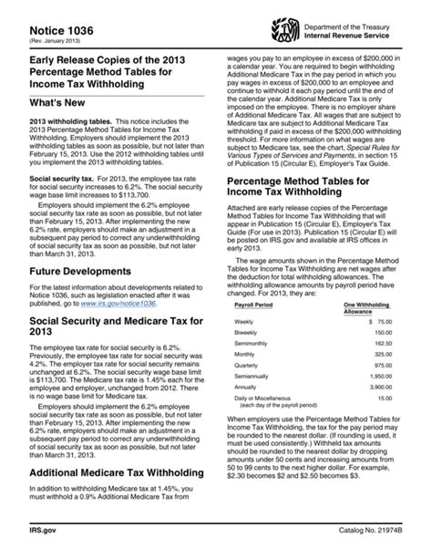 2013 Percentage Method Tables For Income Tax Withholding