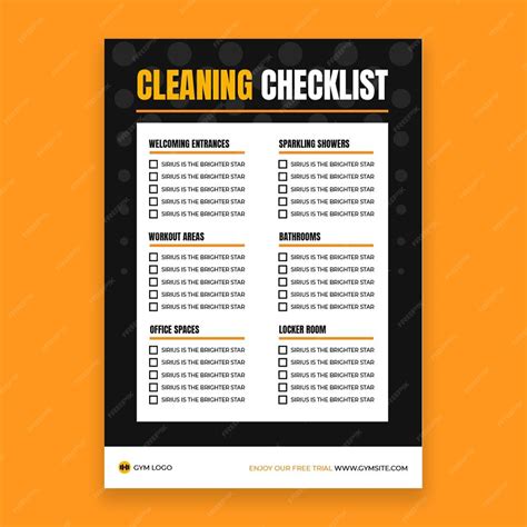 Free Vector Geometric Modern Total Body Gym Cleaning Checklist