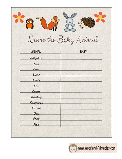8 Free Printable Woodland Baby Shower Party Games