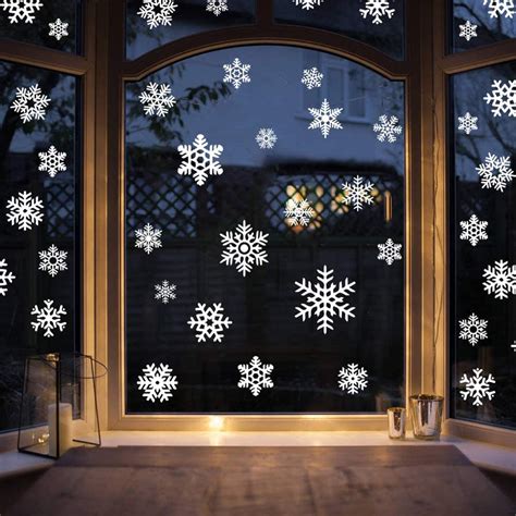 Lokipa 48 Snowflakes Window Clings Static Snow Flakes Window Cling
