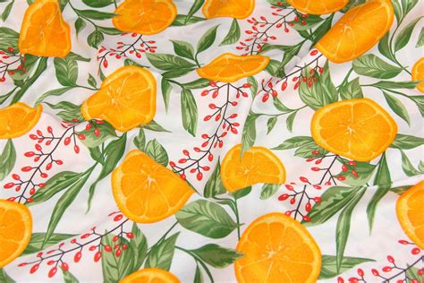 Fruit Print Fabric Oranges Fabric By The Yard Meter Citrus Etsy
