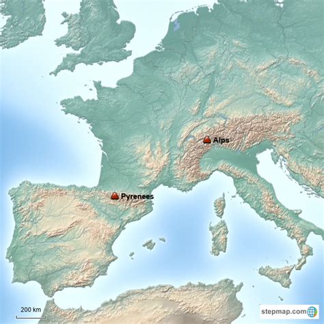 Stepmap The Alps And Pyrenees Mountain Ranges Europe Landkarte Für