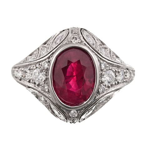 1stdibs Detailed French Platinum Ring With 205ct Oval Burma Ruby