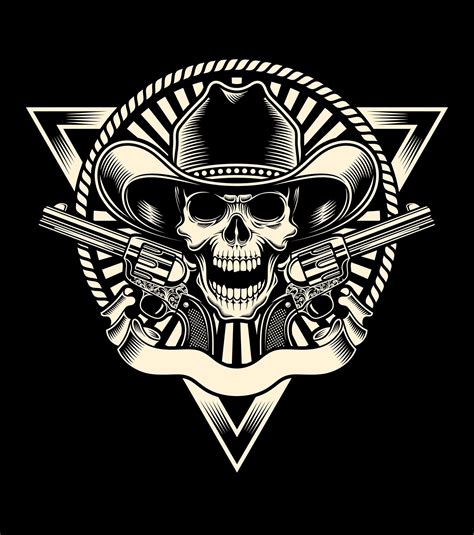 A cowboy hat has a distinctive front and back. Cowboy skull with revolver by vectorkingdom on Behance