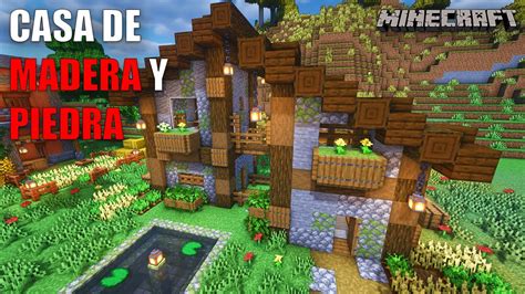 Minecraft Cómo hacer una casa de madera y piedra TUTORIAL YouTube