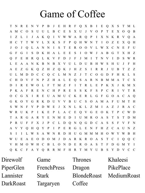 Game Of Coffee Word Search Wordmint