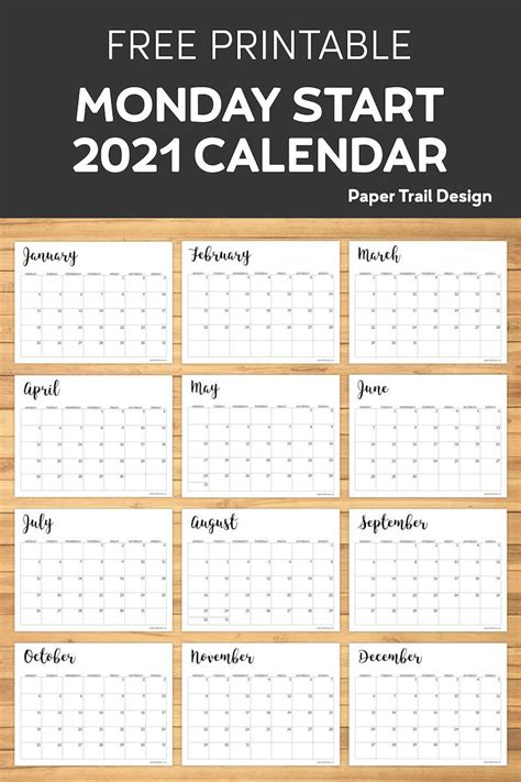 On our website, in addition to our july 2021 calendar. Free Printable 2021 Calendar - Monday Start | Paper Trail Design in 2020 | School calendar ...