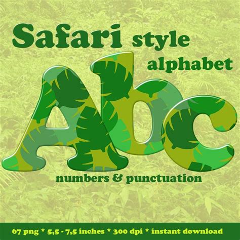 Safari Alphabet Clipart Green Jungle Leaves Font Printable Etsy Small