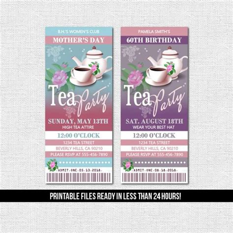 Tea Party Ticket Invitation Birthday Mothers Day Etsy In 2020