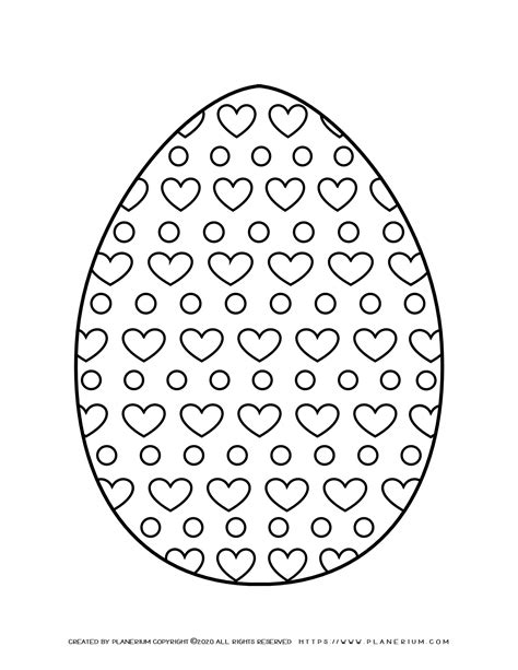 Easter Coloring Page Decorated Egg With Hearts Planerium