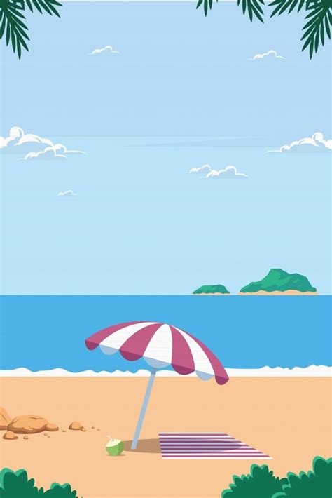 Flat Illustration Vector Summer Vacation Beach Beach Beach Blue Flat