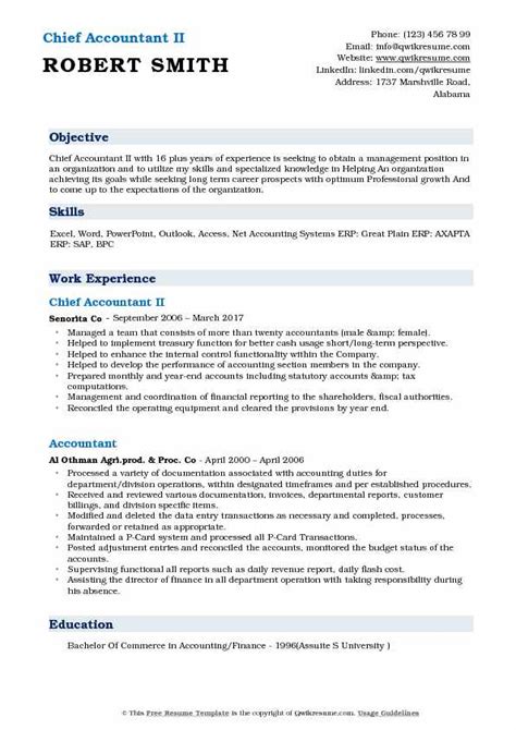 This accounting resume sample shows you know an asset class from your elbow. Chief Accountant Resume Samples | QwikResume