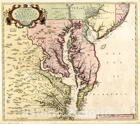 Historic 1685 Map A New Map Of Virginia Maryland And The Improved