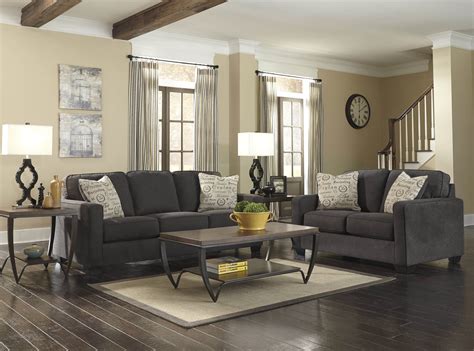 The grey tones you can use here are endless, ranging from pale ones to deeper. Ashley Alena Charcoal Sofa and Loveseat | Living Room Sets